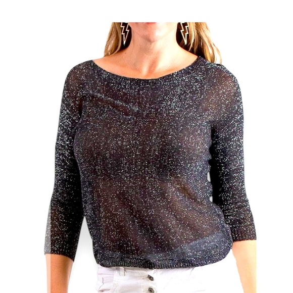 Gigi Modal ALIOCHA SPARKLE LIGHT KNIT Chocolate 3/4 Sleeve Dressy Top OS - Picture 3 of 15